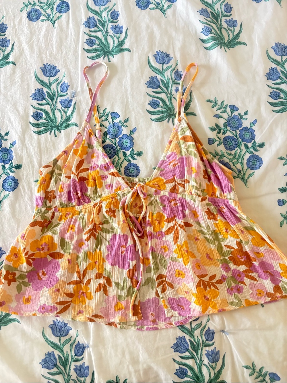 Billabong Floral Tie-Front Cami Top - Pink, Yellow, Green